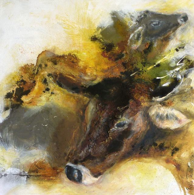 Kuh mit Kalb 60x60