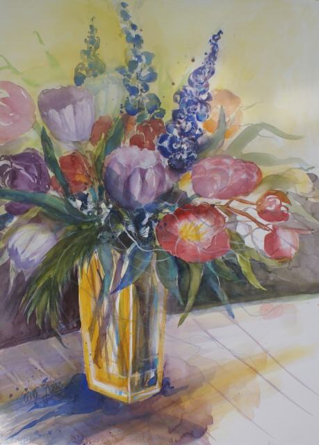 Blumen in gelber Vase 100x70